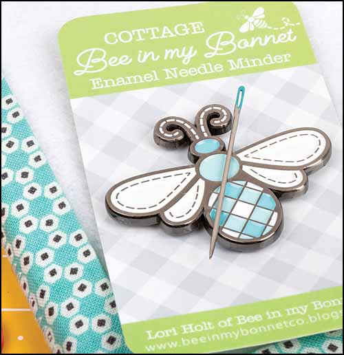 Cottage Bee Needle Minder in Blue - Click Image to Close